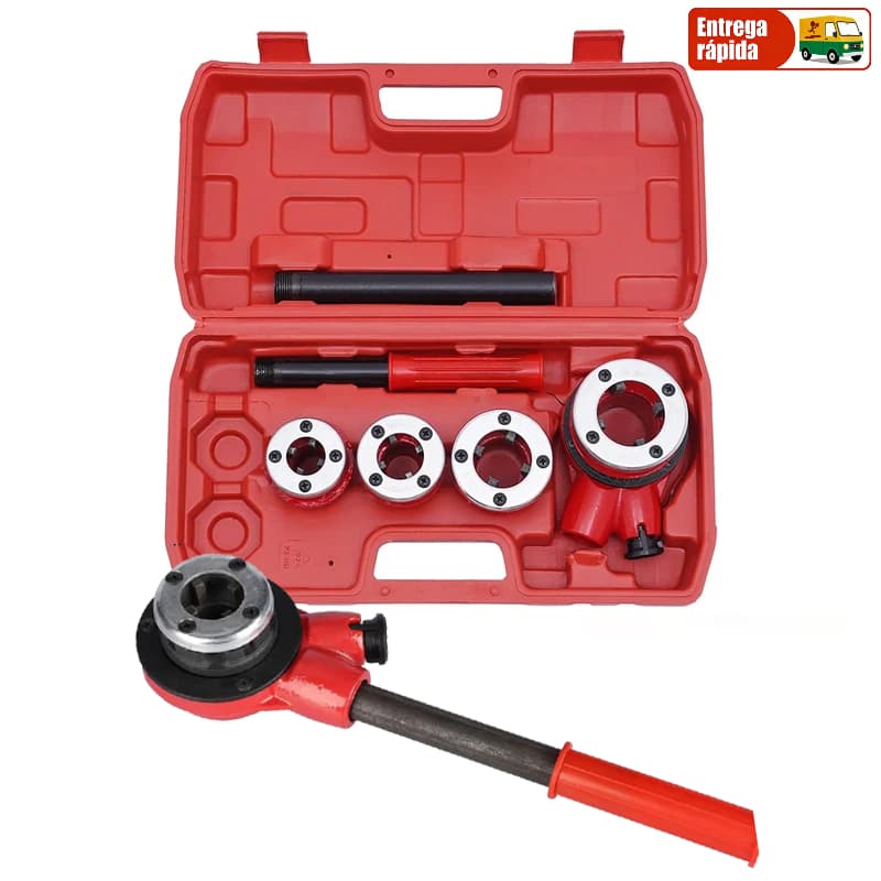 Jogo 3/4 Peças Tarraxa Manual Portátil para Cano Metálico 1/4" a 1.2" Catraca Estojo P/ Rosqueamento