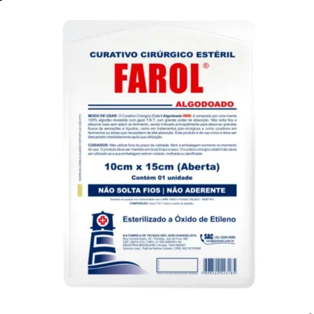 Kit 10 Curativo Cirúrgico Estéril Algodoado 10 X 15cm Farol