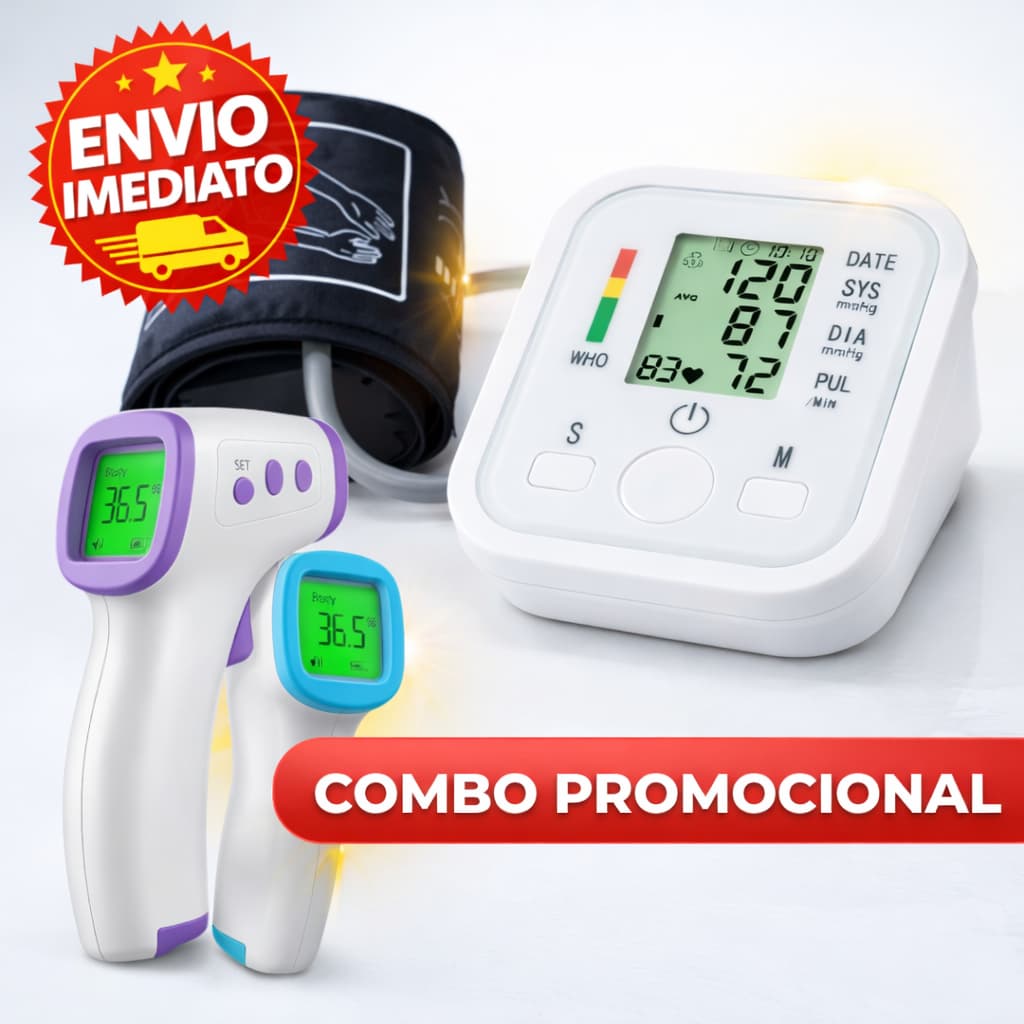 Aparelho Medidor de Pressão Digital Automático + Termômetro Digital de Testa Para Bebe Infravermelho