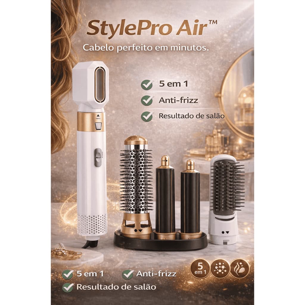 Escova Secadora 5 em 1 Profissional Modelador Alisador Anti Frizz StylePro Air 220V