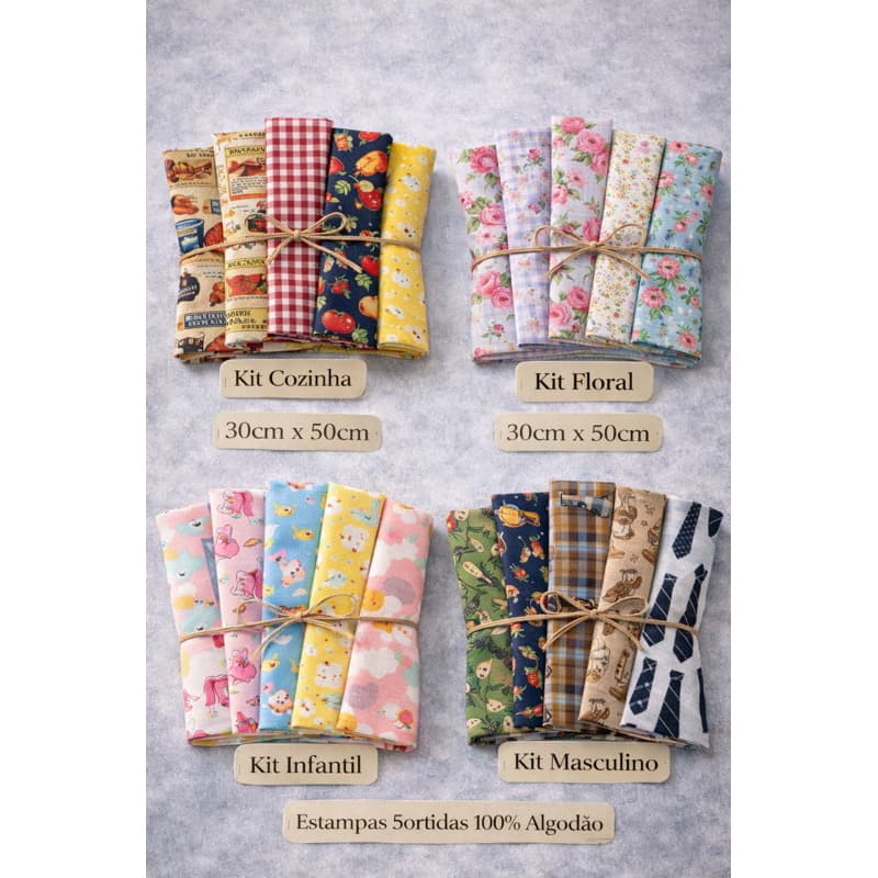 Kit Retalhos Tricoline 100% Algodão 30x45cm–3, 6 ou 9 Peças |Patchwork, Artesanato, costura Criativa