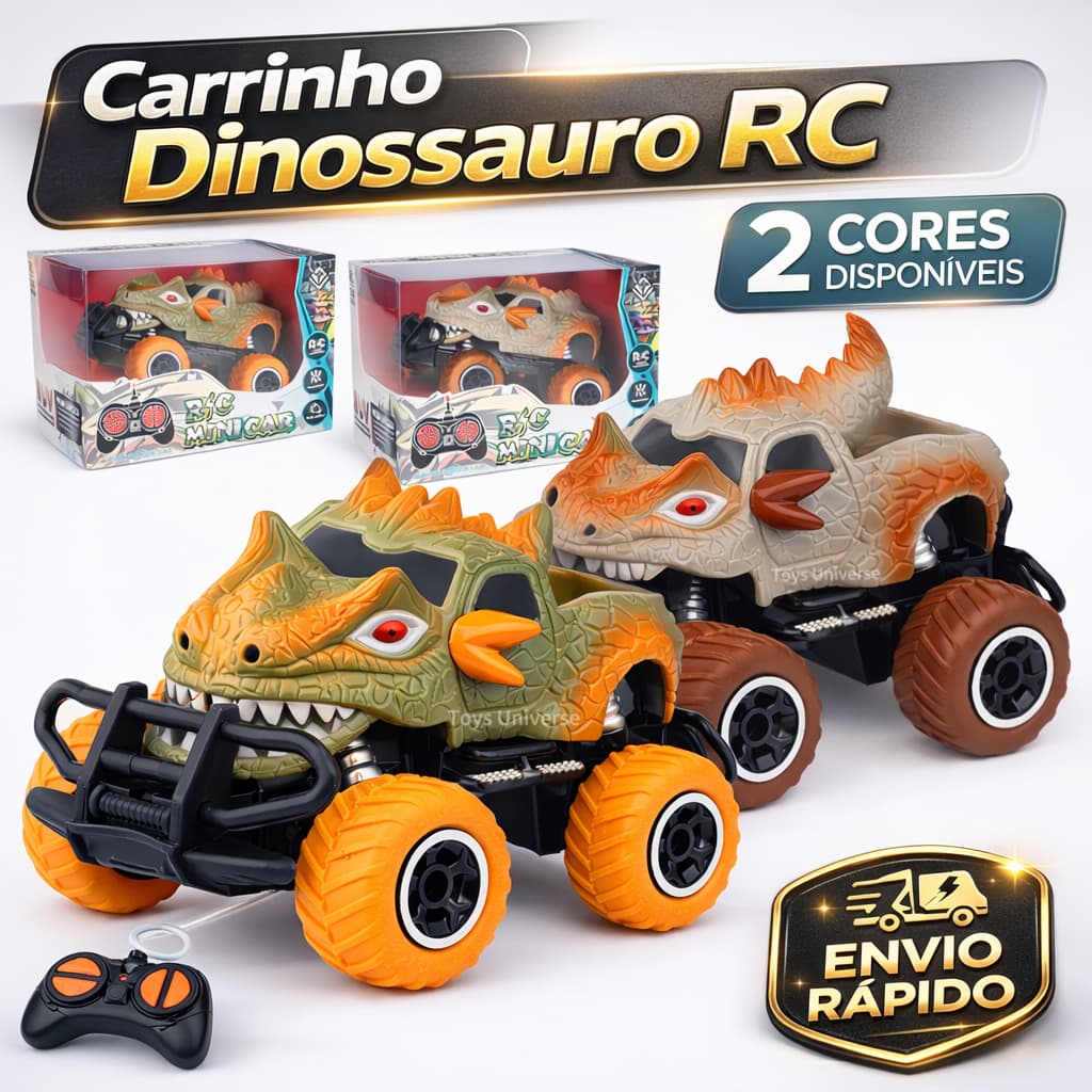 Carrinho De Controle Remoto Monster Truck 4x4 Motorizado Dinossauro Infantil Criança Dino Car
