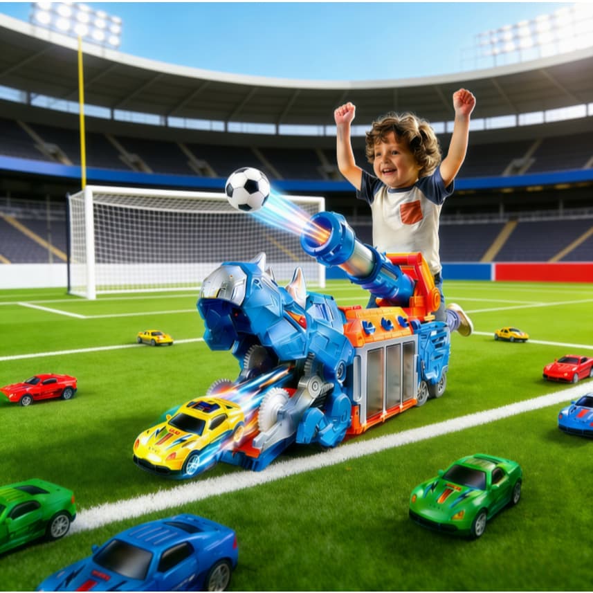 Dinossauro Engolidor Lançador 6 Carrinhos + 6 Bolinhas Metal Brinquedo Infantil Diversão Presente
