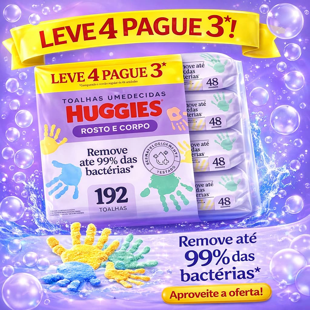 Kit 192 Lenços Umedecidos Rosto e Corpo huggies Hipoalergênico 48 Un Cada - Leve 4 pague 3