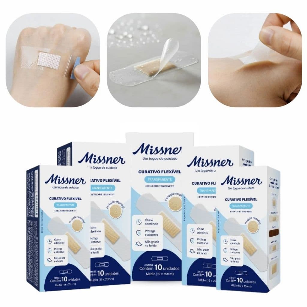 Kit 50 Curativos Flexível Band Aid Transparente Primeiro Socorros Missner