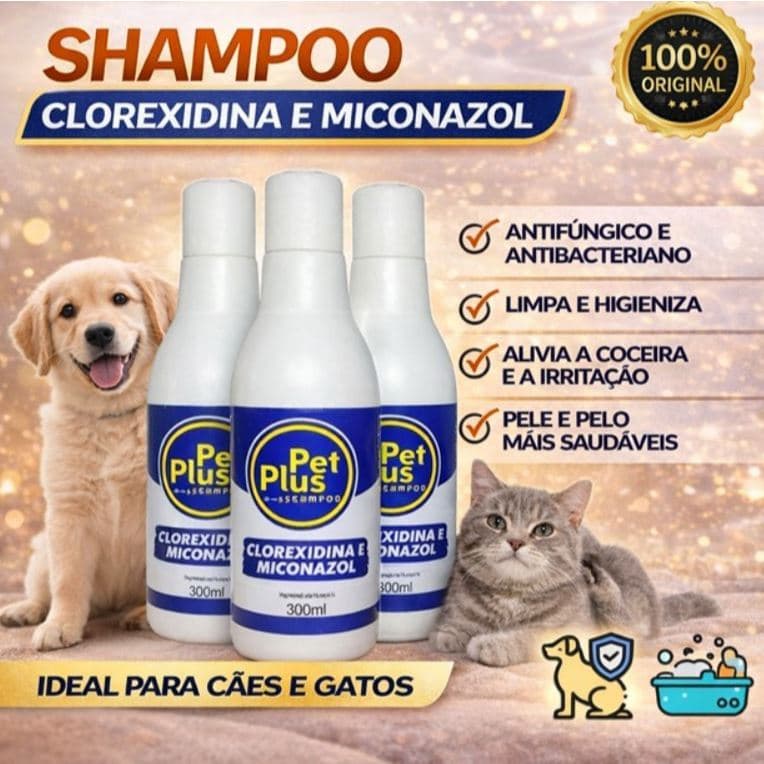 Shampoo  Clorexidina + Miconazol 300ml Antifungo Micoses Malassezia Infeccções para Cães e Gatos