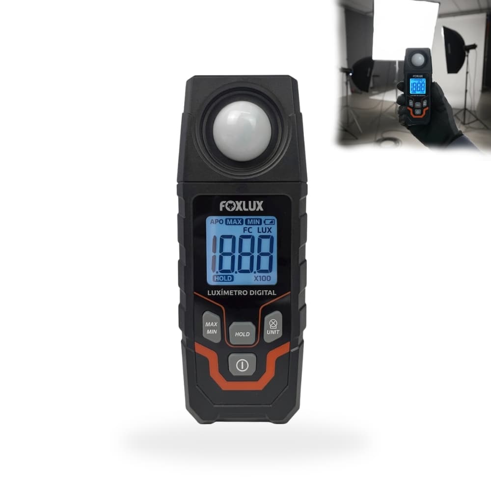 Luxímetro Digital Profissional Foxlux com Display – Medidor de Iluminância Sensor de Alta Precisão