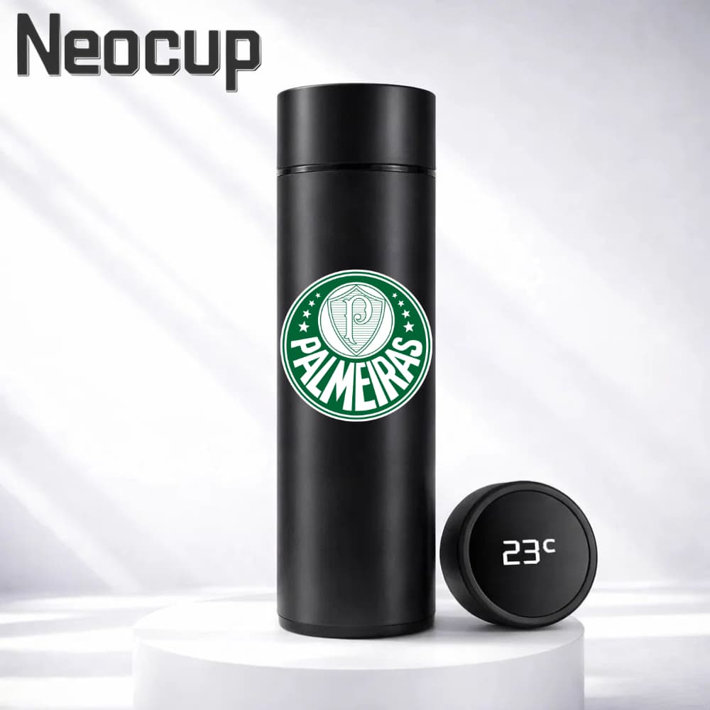 Garrafa Térmica Aço Inoxidável Time de Futebol Palmeiras com termômetro digital 500ml