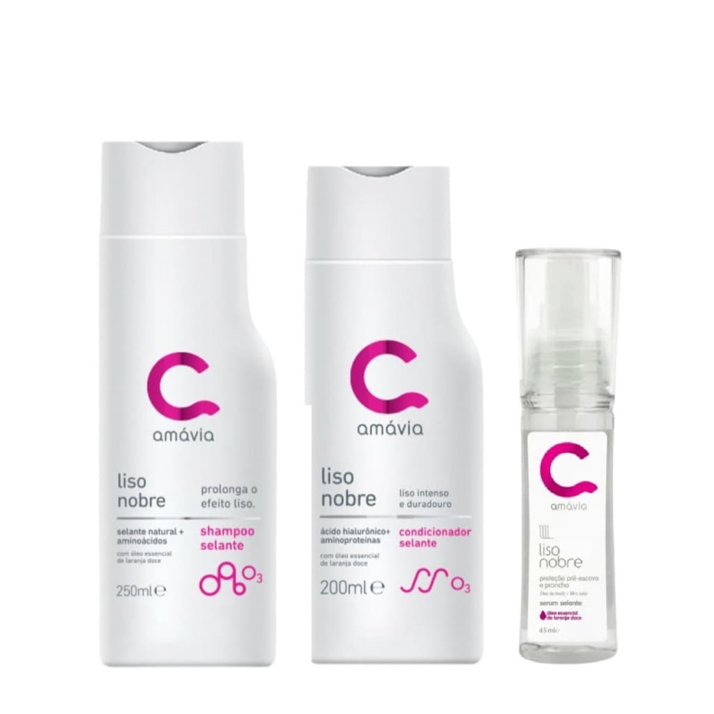 Amávia Kit Liso Nobre Shampoo, condicionador e Serum efeito selante e hidratante