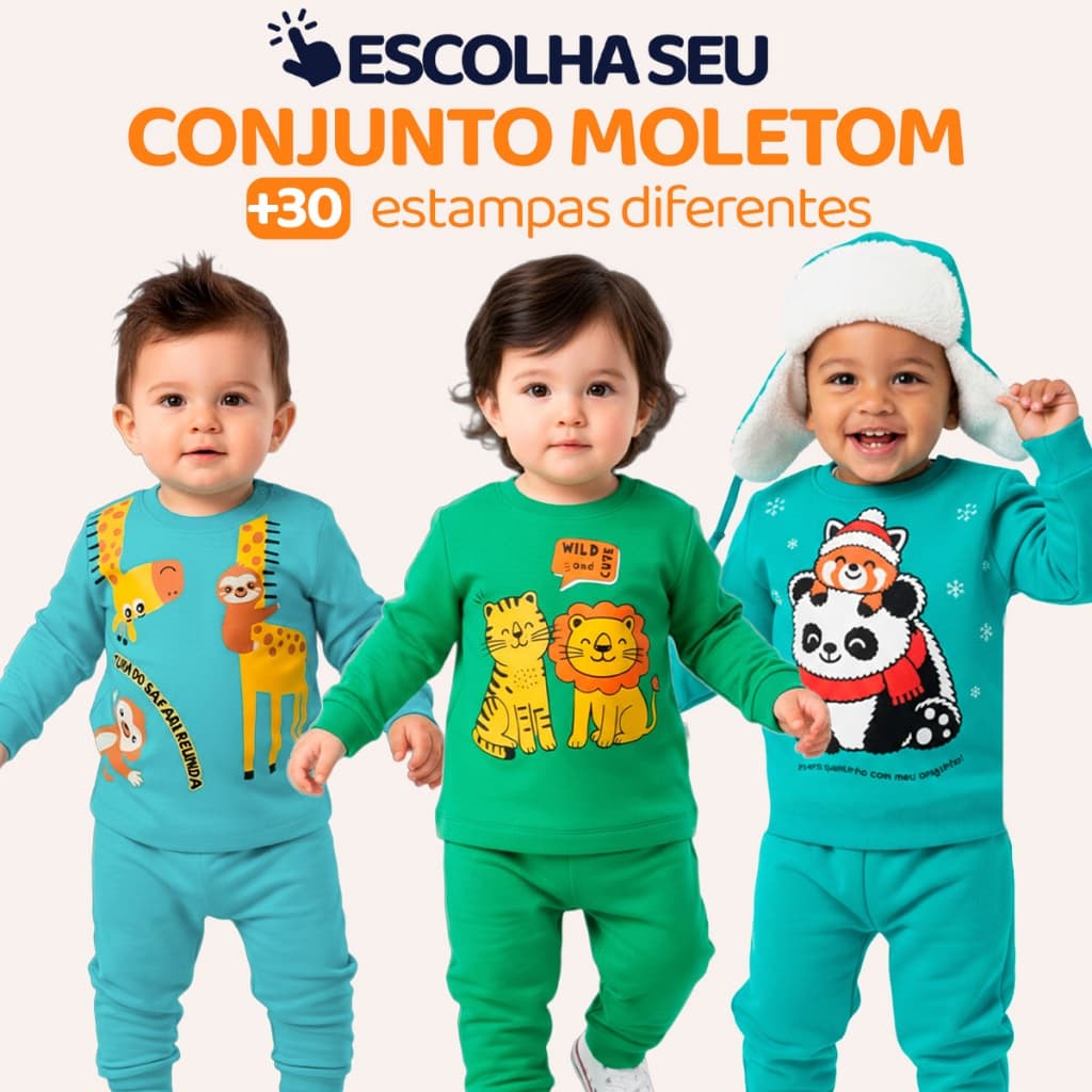 Conjunto Moletom Bebê Menino Baby Blusa e Calça Manga Longa Roupa de Frio Inverno Masculino Agasalho com Estampado L04