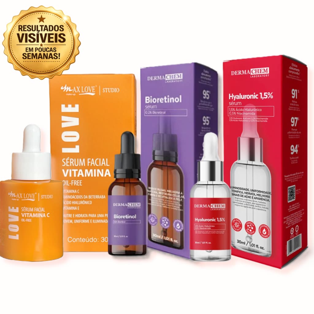 Kit Bio Retinol + Vitamina C + Ácido Hialurônico Anti Idade Rejuvenescimento Facial Completo Anti Rugas Anti Idade