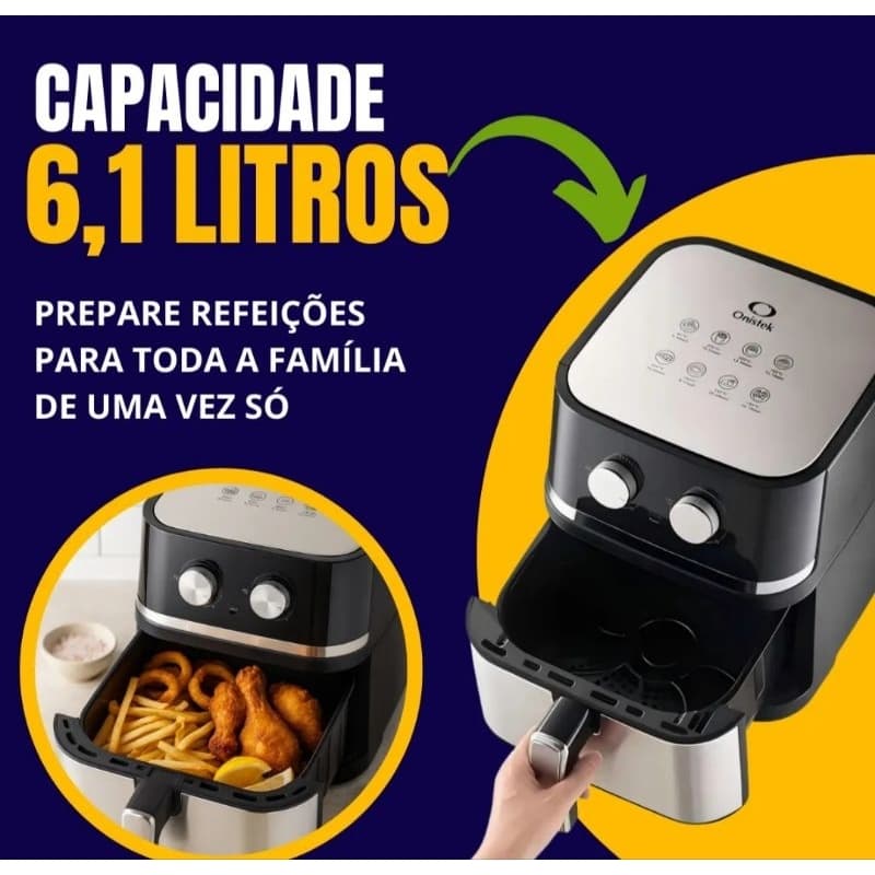 fritadeira sem óleo 220V Air frayer Onistek 6.1L 1350W de potência preto assadeira , tostadeira