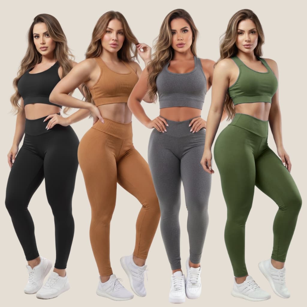 Kit 4 Conjuntos Calça Legging E Top Fitness Roupas Femininas Para Academia  Suplex A01