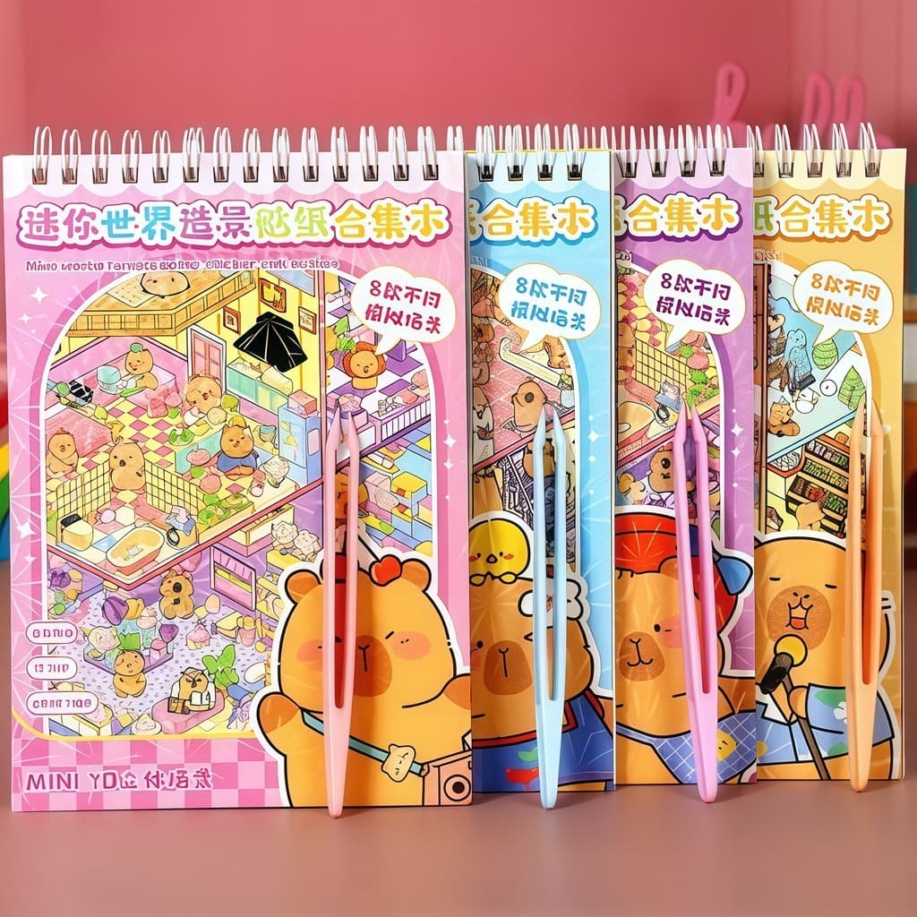 Caderno Adesivos 3d  Cenários para montagem + Pinça  livro interativo para Montar Decorar Caderninho