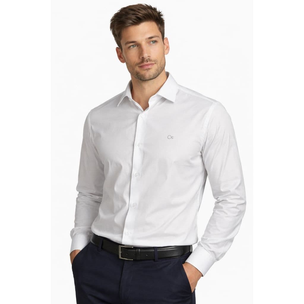 Camisa Social Ogochi Branca Slim Elegante E Confortável