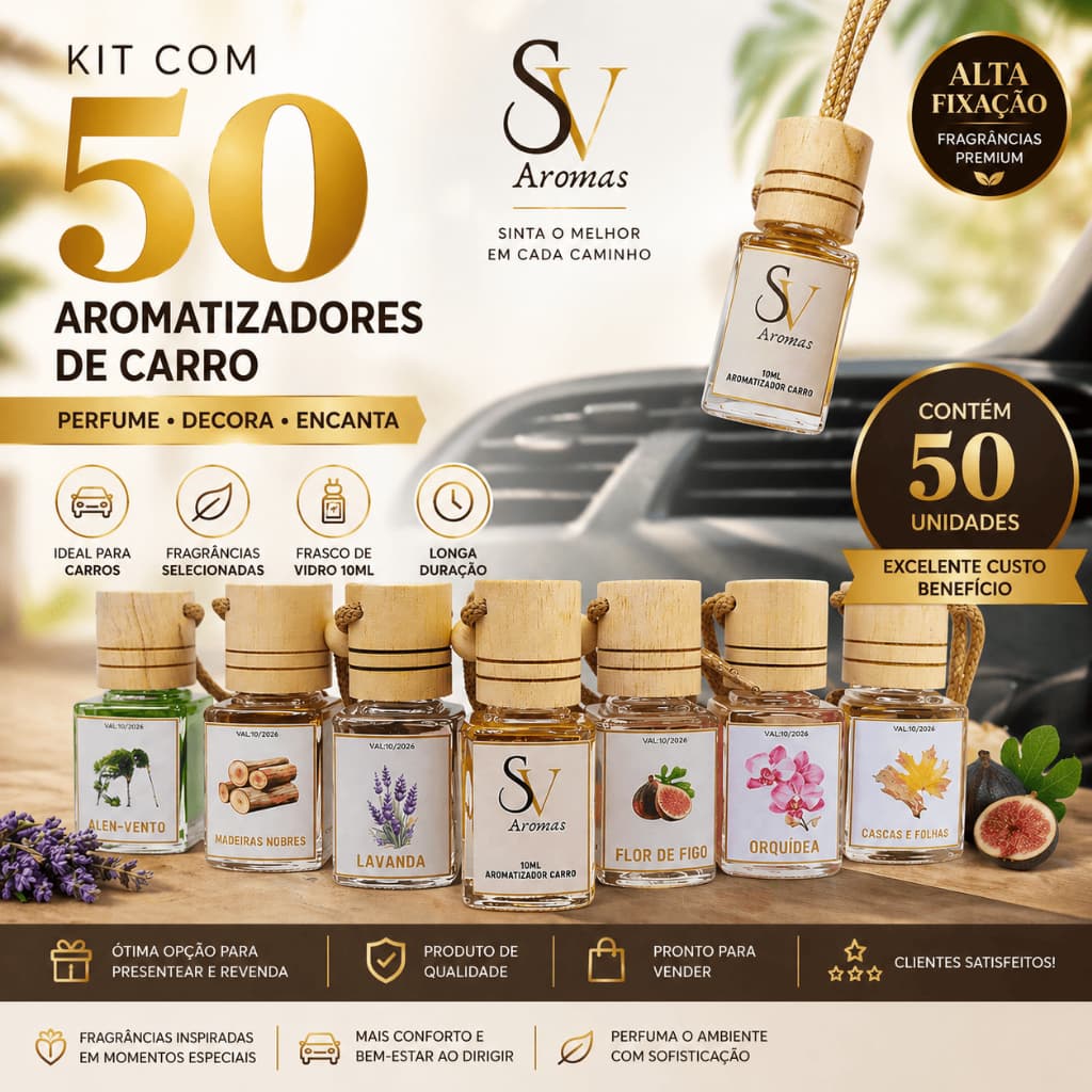 KIT 50 Cheirinho de Carro Difusor para carro Perfume para Carro Essência Aromatizador Carro