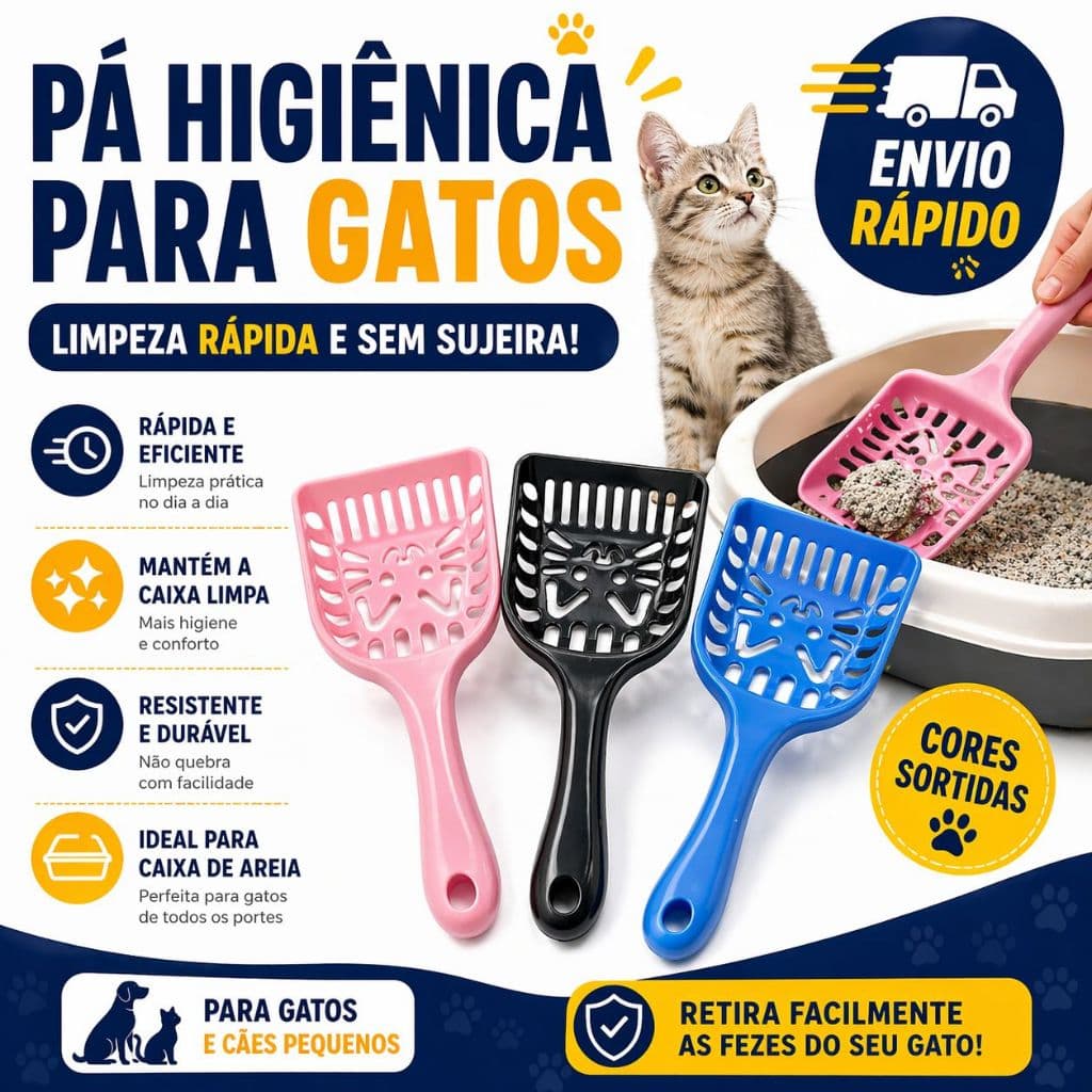 Pá Higiênica Para Gato Limpeza Areia Sanitária Caixa Pet Resistente Prática 28cm