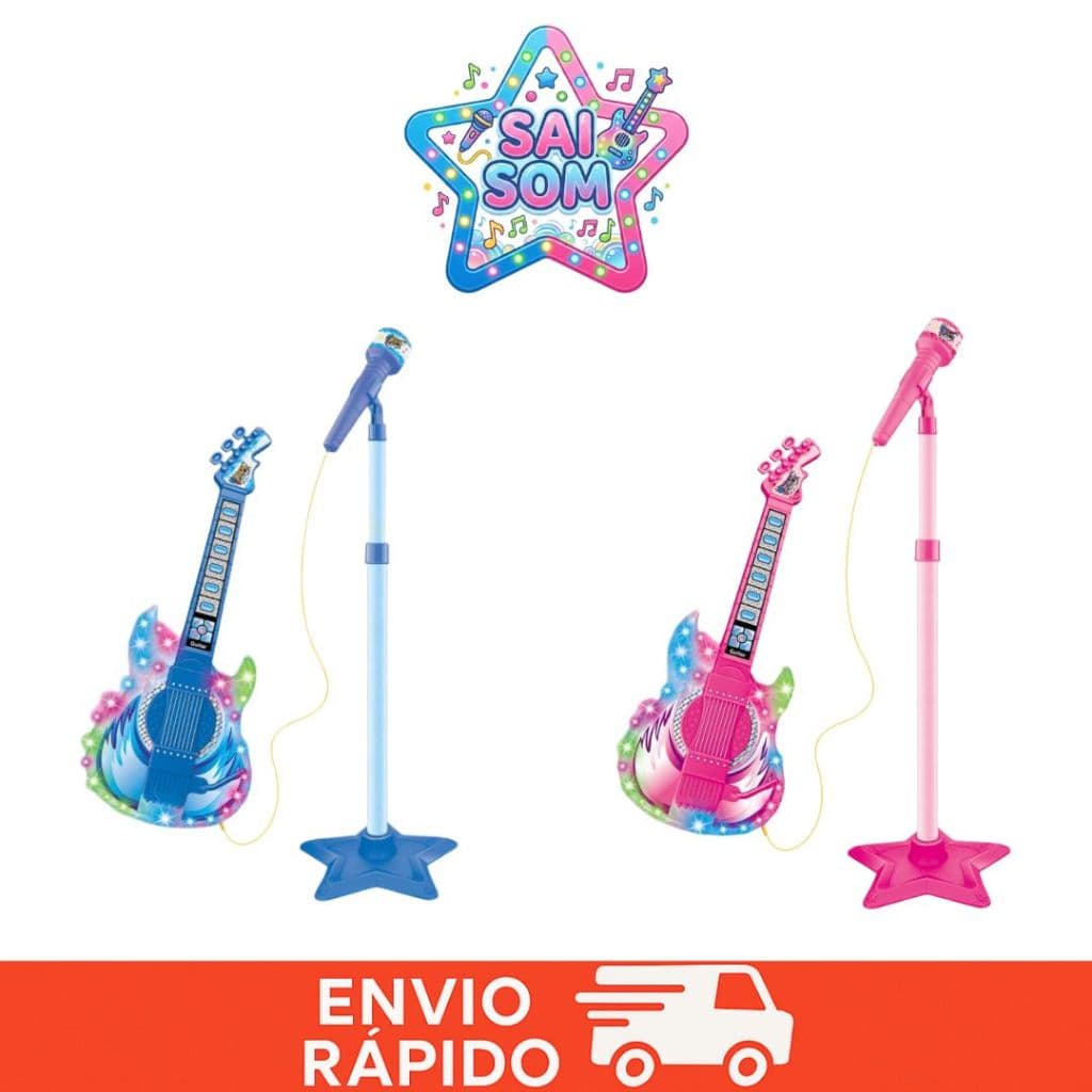 Guitarra e Microfone Infantil Rock Show Com Som E Luz Menina Menino Brinquedo Educativo Faz De Conta