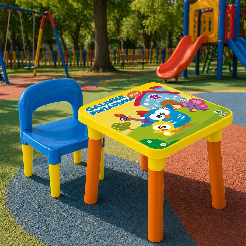 Mesinha com 1 Cadeirinha Infantil Para Atividades Galinha Pintadinha