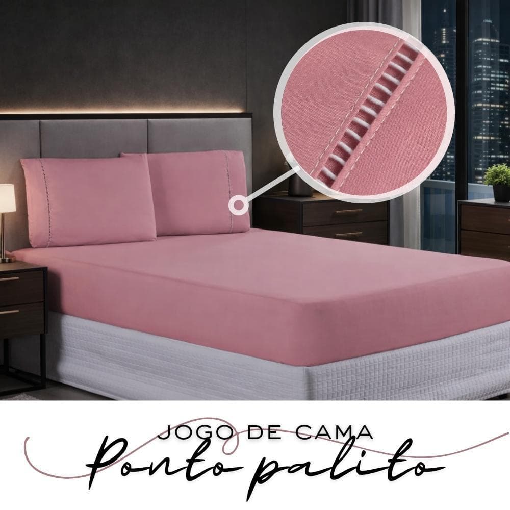 Jogo de Lençol Casal Queen 600 Fios Ponto Palito Lençol 03 Peças Premium