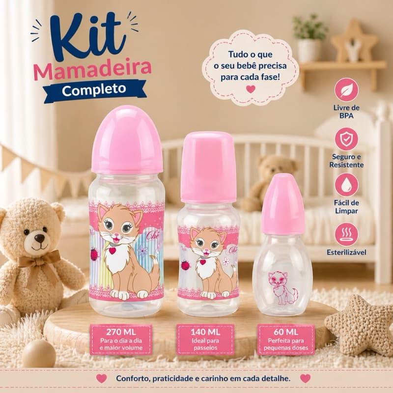 Kit Mamadeira Bico Silicone Bebê Menino Menina Original na Promoção
