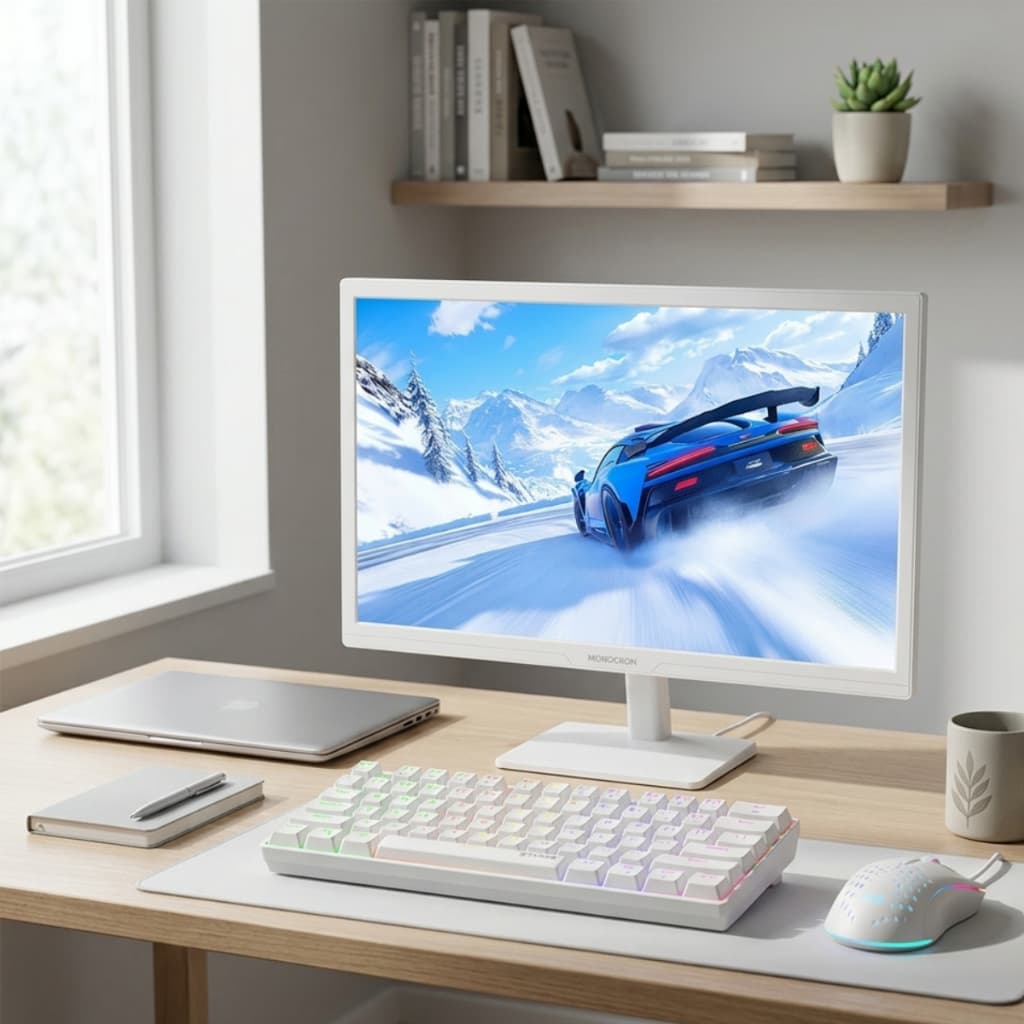 Kit Gamer Monitor 19" Teclado Mecânico LED Mouse Gamer Branco 7.200 DPI RGB Rainbow Exclusivo Novo