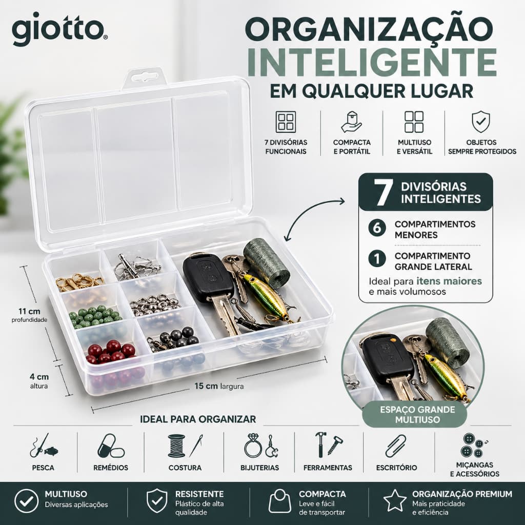 Caixa com Divisórias Nº1 Organizadores acessórios pesca utensílios remédios organizar linha agulhas