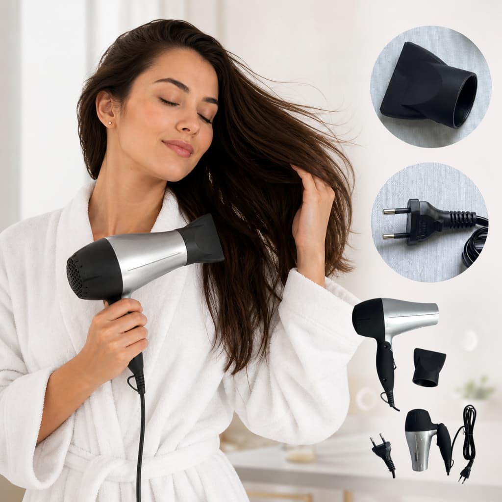 Secador de Cabelo Portátil 1200W Bivolt Cinza Compacto Potente Leve Viagem Profissional