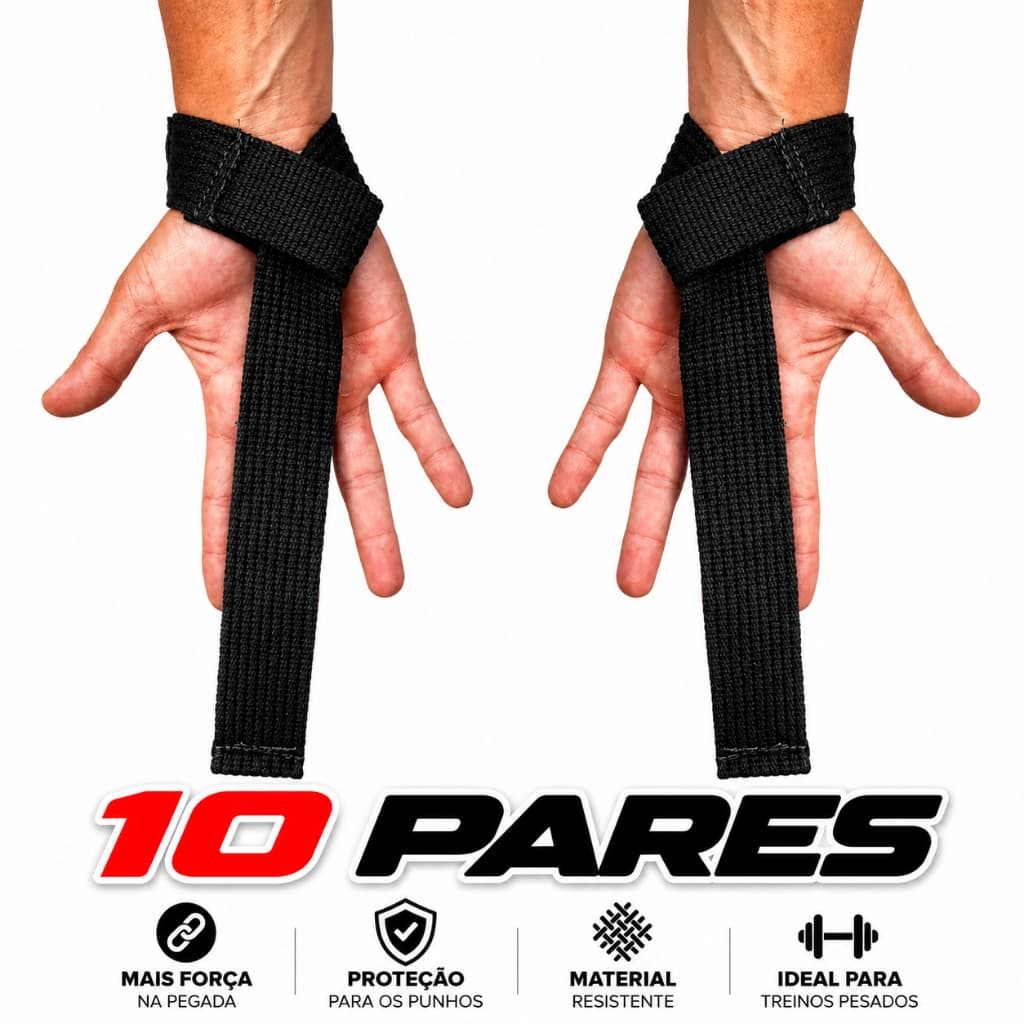 Par Tala Straps, Kit 10 Pares 100 Algodão, Musculação, Treino academia