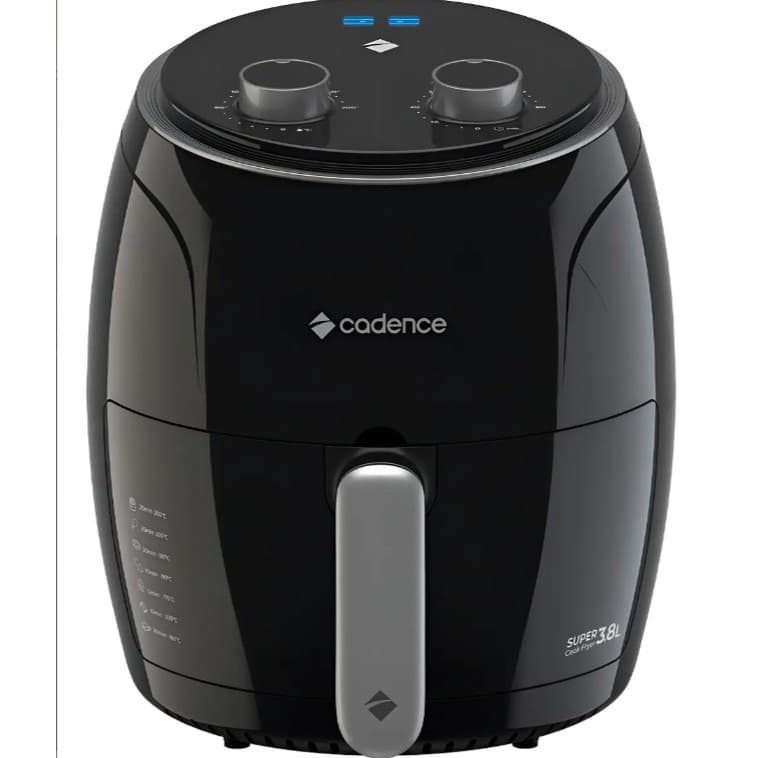 Fritadeira Air Fryer Sem Óleo 3,8L Cadence Super Cook Elétrica Antiaderente Preta 127v