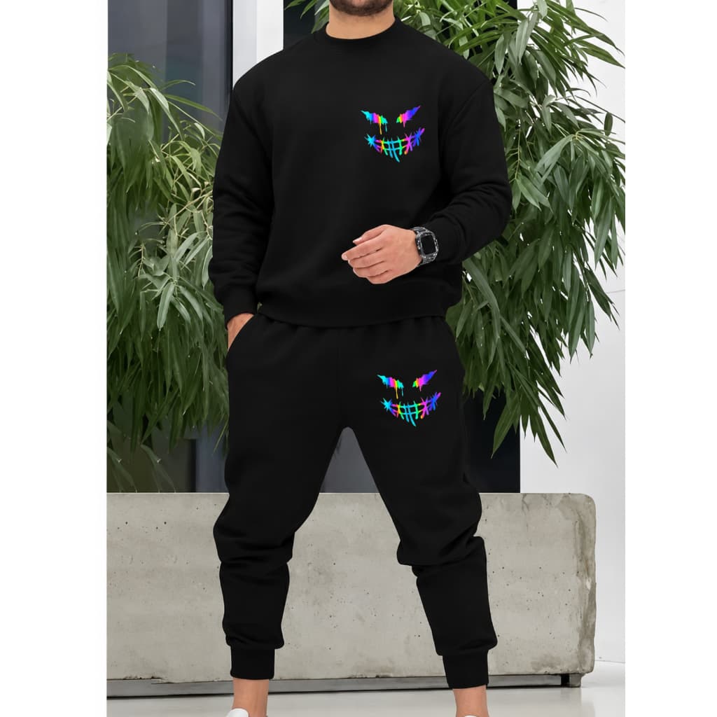 Conjunto Moletom Calça Jogger  e Casaco Moletom Gola Redonda Blusa Frio Inverno Smile Promoção Masculino e Feminino