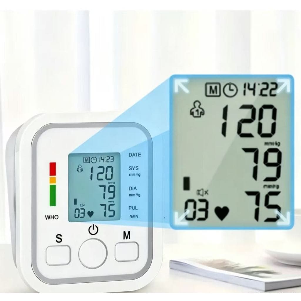 Aparelho de Pressão Arterial Digital Braço Monitor Automático Medidor Doméstico Tela LCD Iluminada Detecção Batimentos C