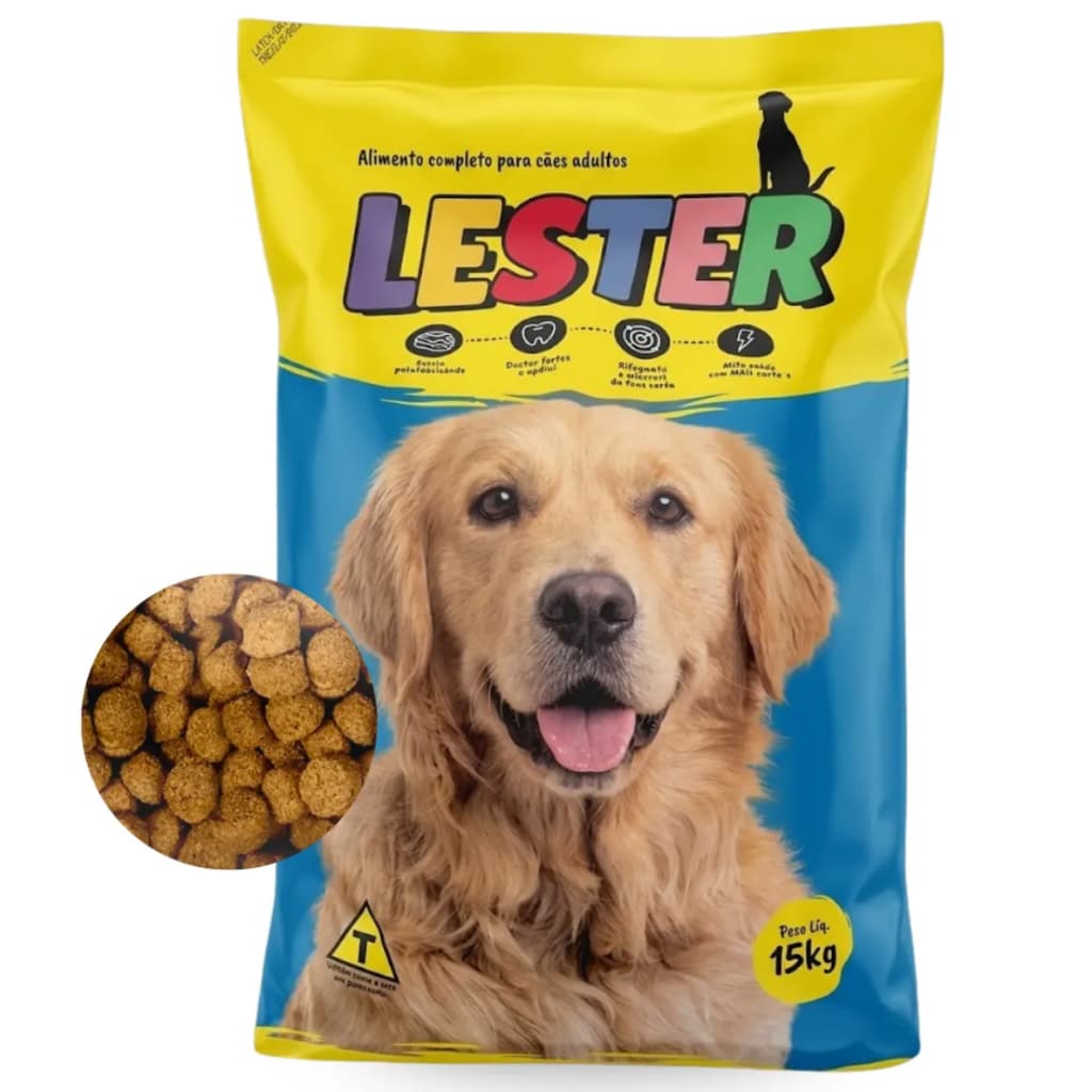 Lester Premium 15kg Ração Completa para Cães Adultos Sabor Irresistível