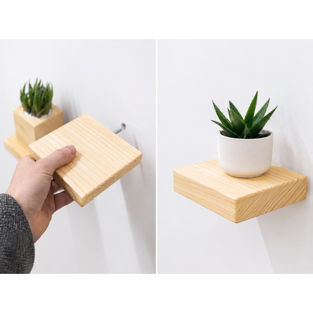 Prateleira flutuante de madeira | Prateleira para montagem em parede   suporte para plantas de parede