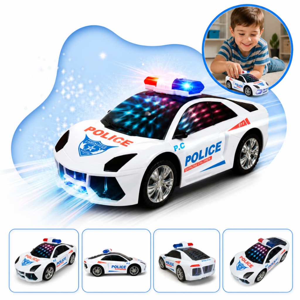 Carrinho de Polícia Brinquedo Carro Bate Volta Infantil Luzes 3d Som e movimento Viatura Presente