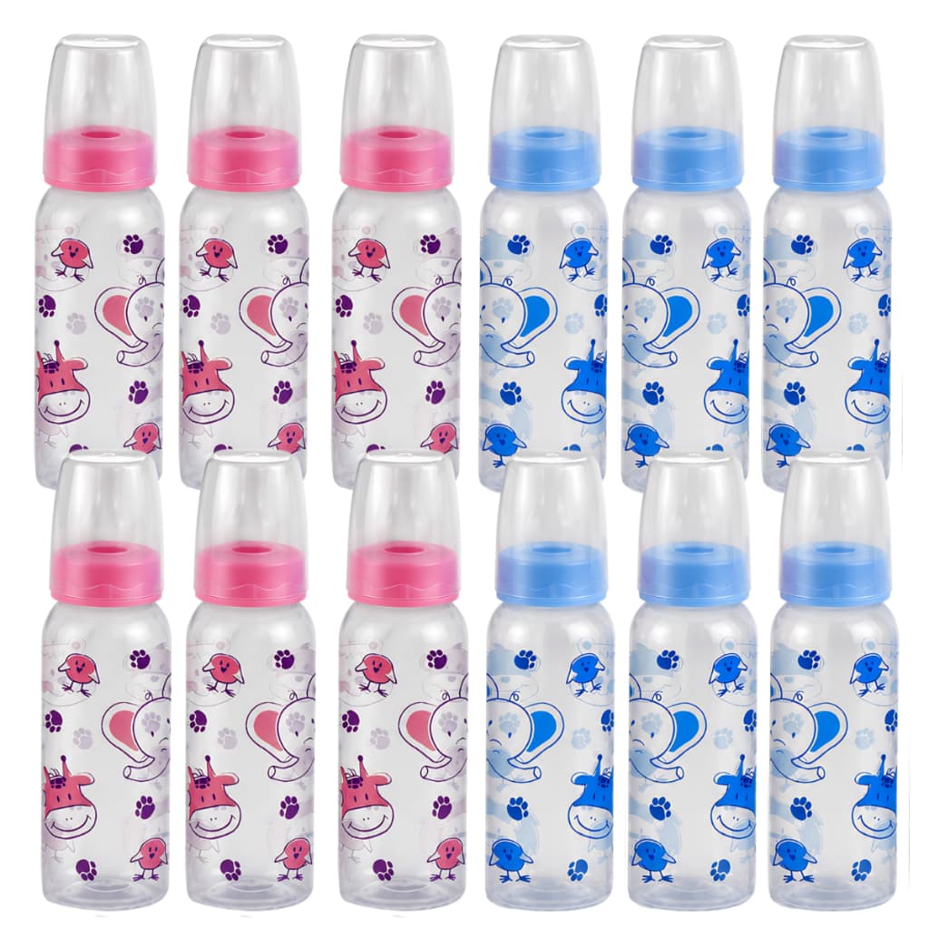 Kit 12 Mamadeiras Bebê 240ml – 6 Azuis e 6 Rosas