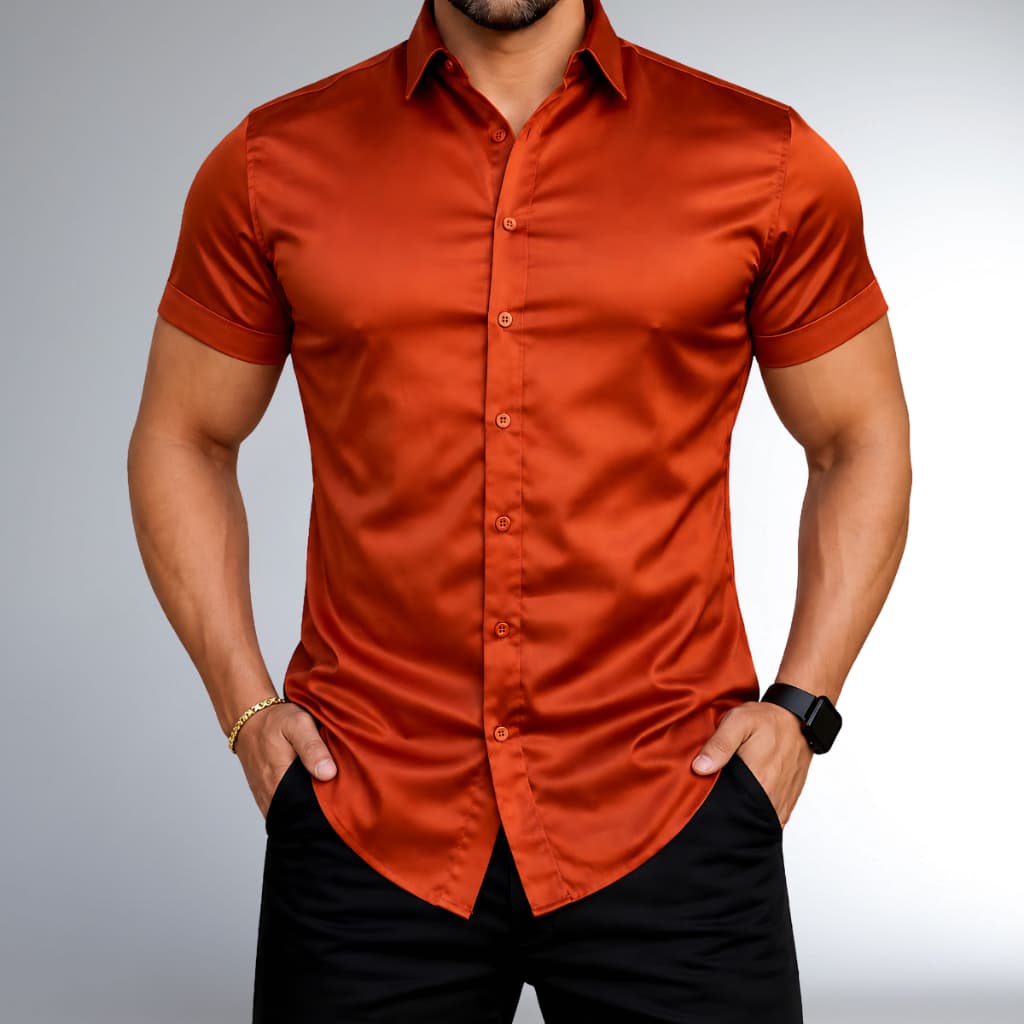 Camisa Masculina Manga Curta social slim Fit Tecido Acetinado Camiseta Premium Blusa Elegante Casual Wacco