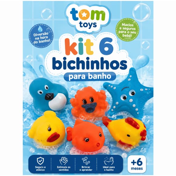 Kit 6 Bichinhos Para Banheira Banho Brinquedos Interativos Flutua Na Água Patinho Peixinho
