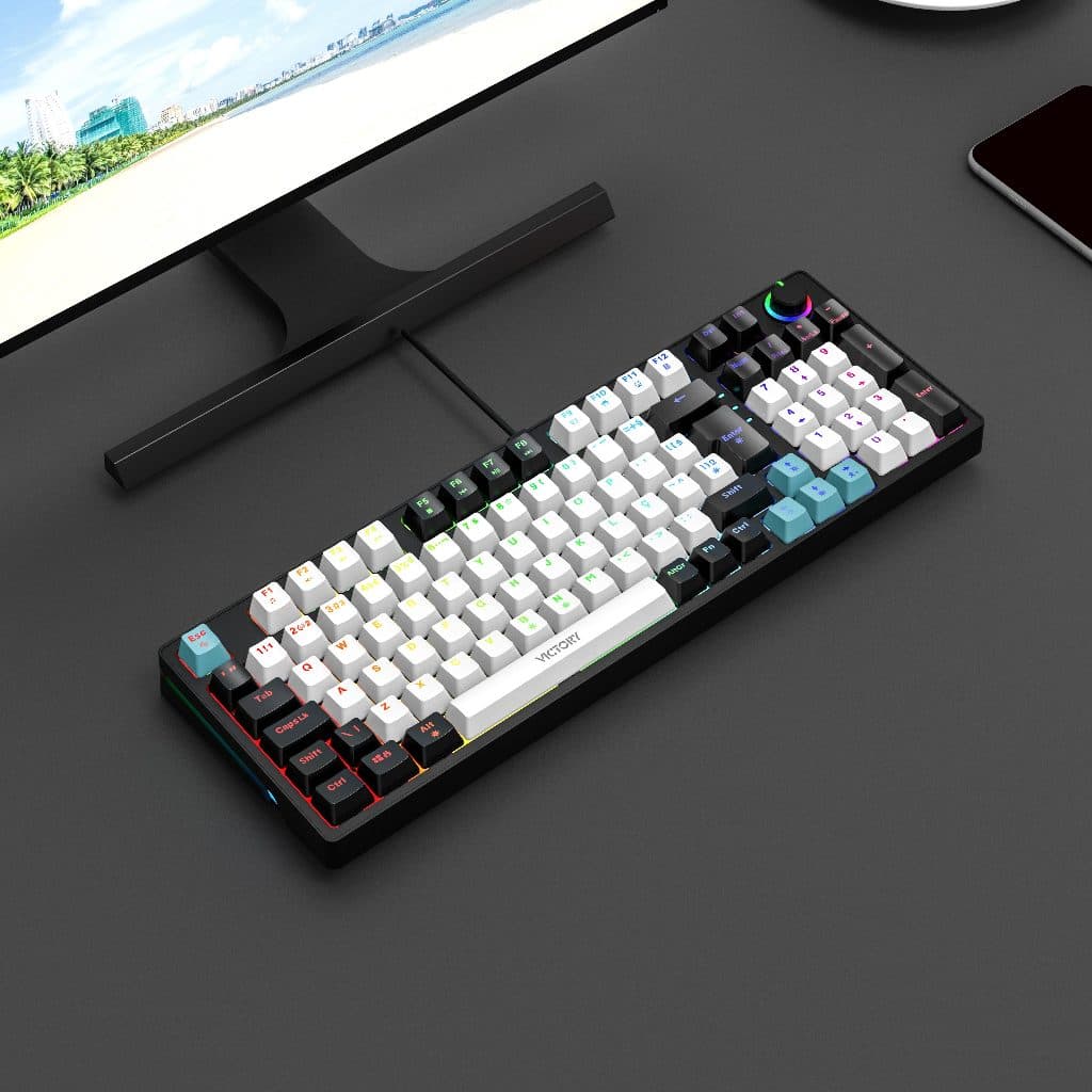 Teclado Mecânico Gamer Usb  Blacklight Rgb 98 Keys (com Botão Rotativo)  Abnt 2 com Ç