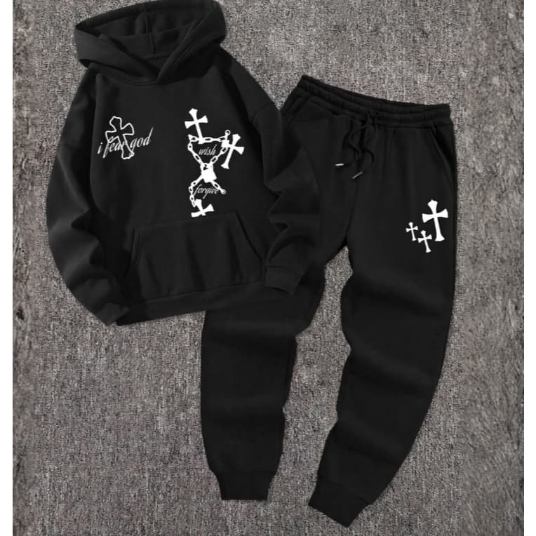 Conjunto Moletom Gothic Grunge I Fear God Blusa De Frio Capuz E Calça Jooguer