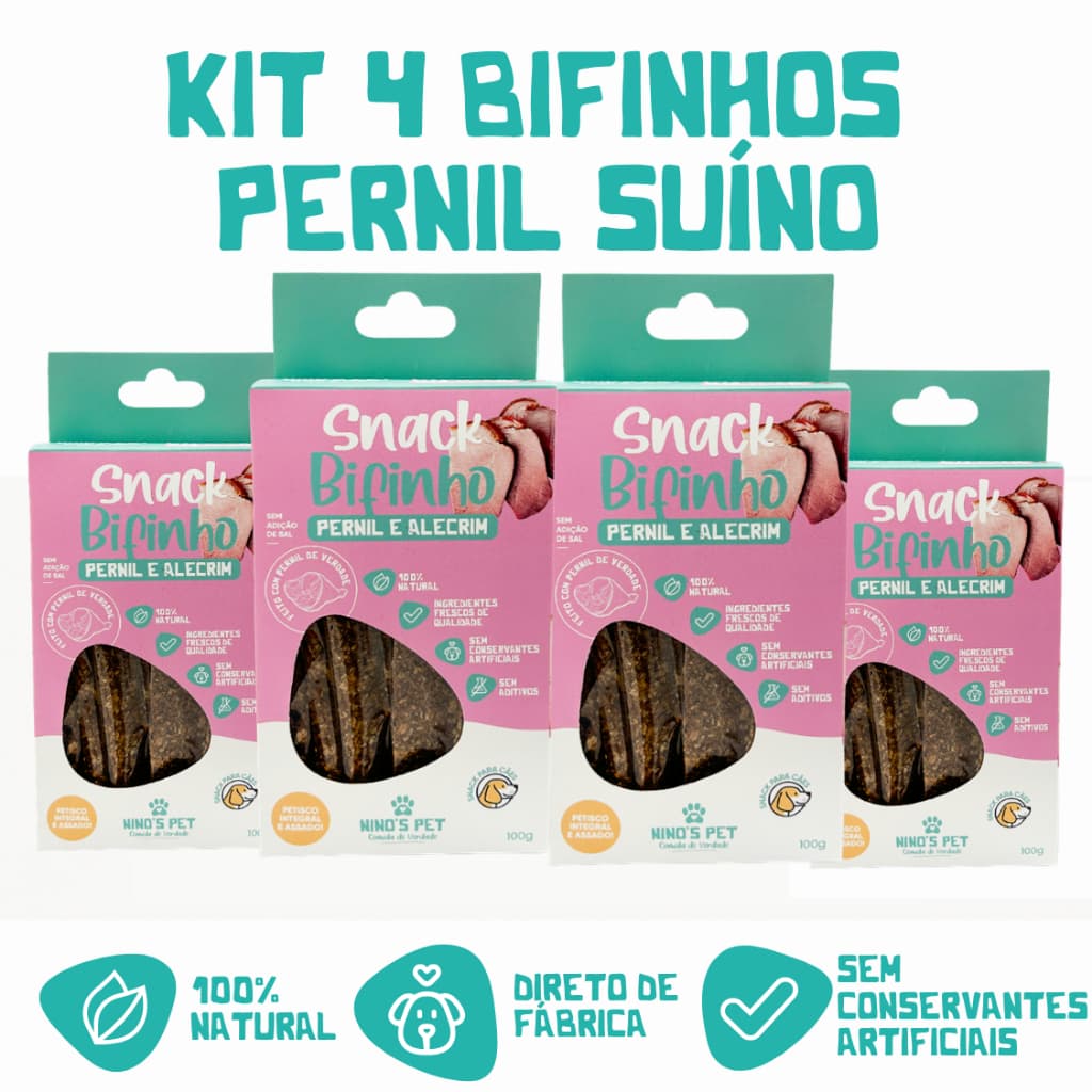 Kit 4 Bifinhos Pernil Suíno para Cães Ninos Pet 100% Natural Petisco Premium Snack Saudável Melhor Custo