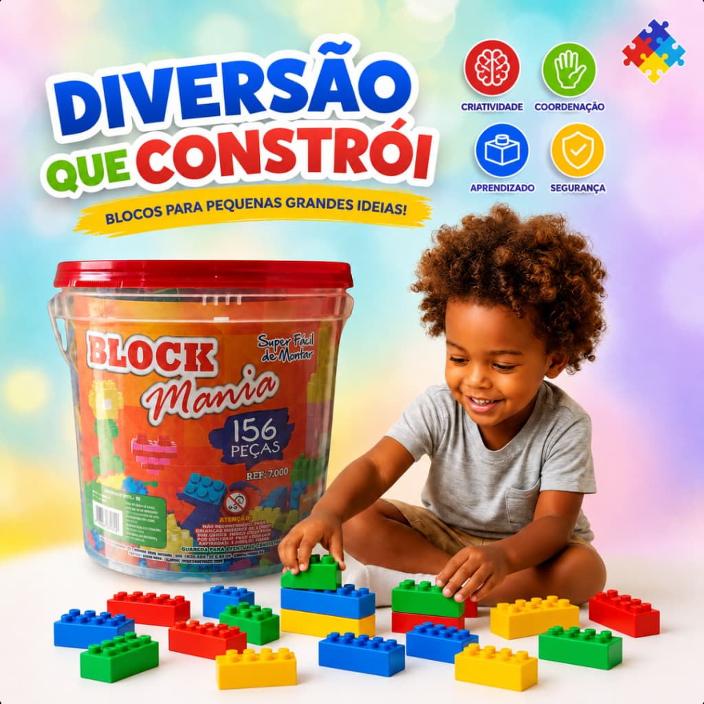 Blocos de Montar 156 Peças Brinquedo Educativo Infantil Balde Envio imediato
