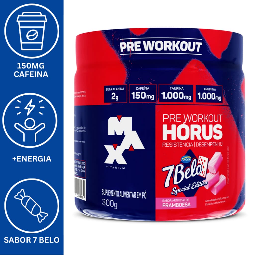 HÓRUS 7BELO MAX 300G | PRÉ-TREINO COM CAFEÍNA, TAURINA E BETA-ALANINA