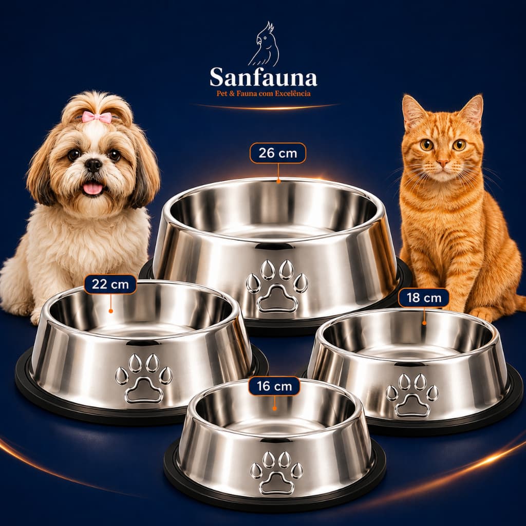Comedouro Bebedouro Inox Para Cachorro e Gato Antiderrapante - Pet Pequeno Medio e Grande Porte Tigela Pote Ração Água