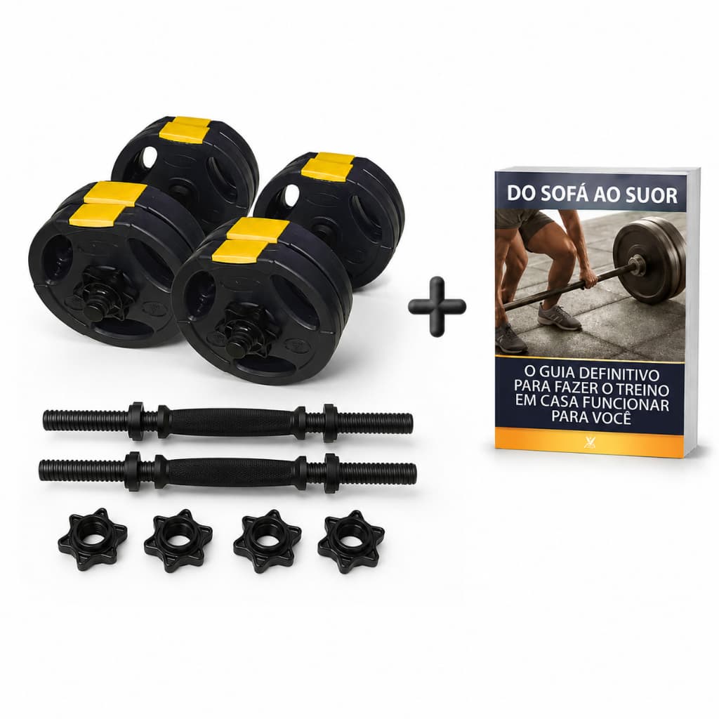 Kit Halteres  Musculação Barras e Anilhas Treino Musculação Peso Ajustável com Barra + Ebook