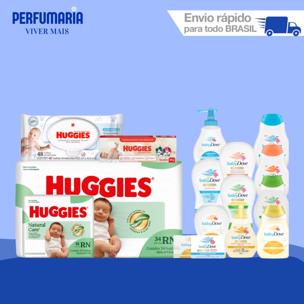 Kit Dove Baby + Huggies Fraldas & Banho.