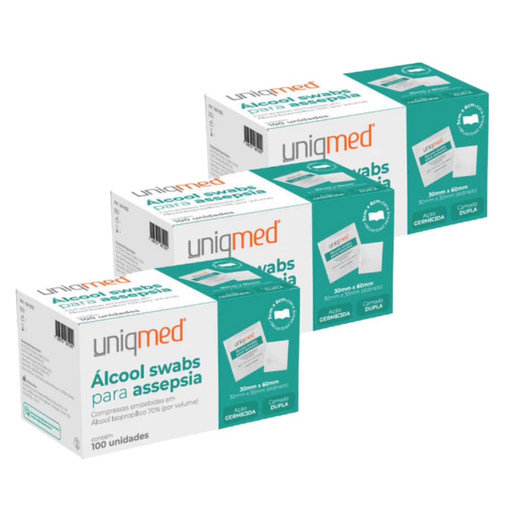 Kit com 300 Álcool Swab Uniqmed 70% Assepsia
