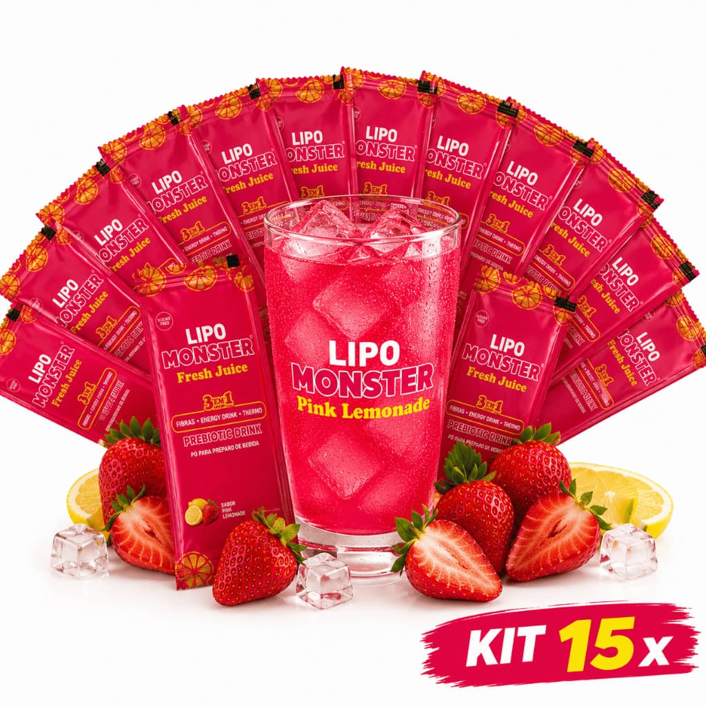 Suplemento Feminino Pre Treino 15x Sache 10g Lipo Monster 3 Em 1 Energia Saciedade Queima De Gordura