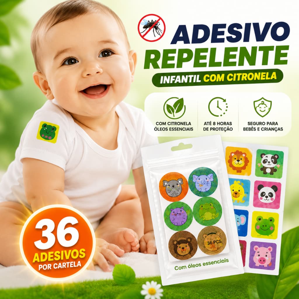 Kit 36/72/108 Adesivo Repelente Infantil Anti Mosquito Bebê Criança Não Tóxico Citronela Perfumado