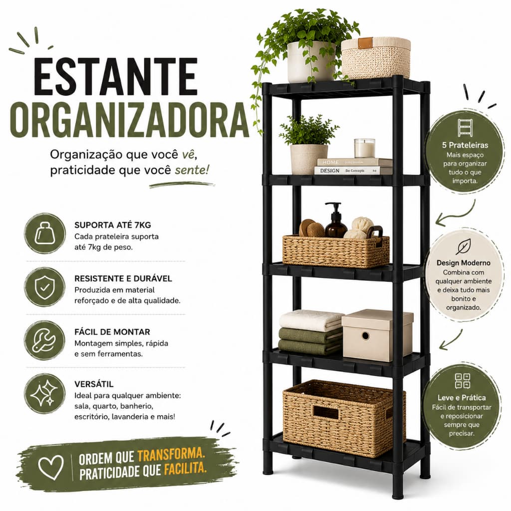 Estante Organizadora Multiuso 3/4/5 Prateleiras Plástico Modular Para Lavanderia Cozinha Quarto